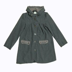 Women’s Vintage Tweed A-line Hooded Coat With Crochet Details Button Up Jacket